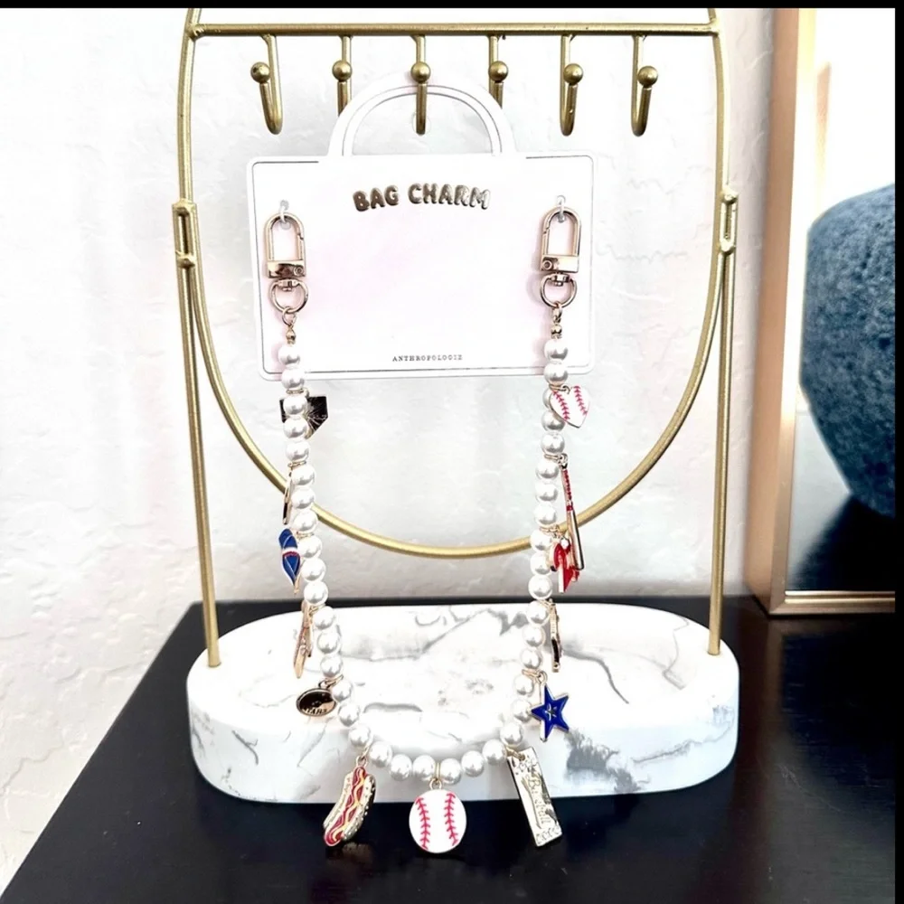 Anthropologie Icon Pearl Bag Charm Game Day Baseball NWT - Picture 6 of 6